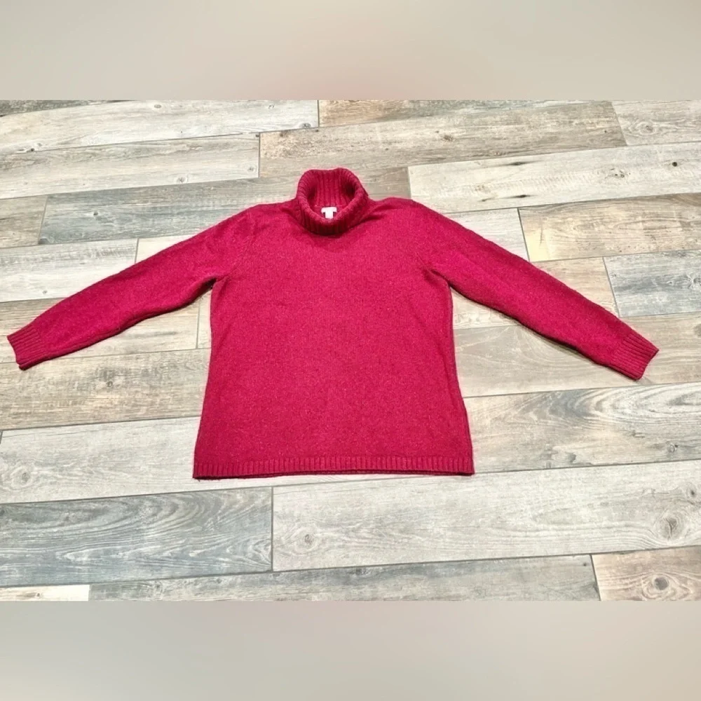 LL Bean Womens vintage Sz L Thick Chunky Speckled Red Knit Turtleneck Sweater
